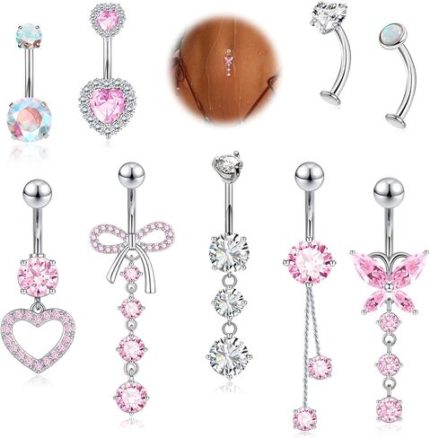 Silver/Gold Belly Button Rings Stainless Steel Belly Rings CZ Belly Button for Women Navel Piercings Pack 14G Dangle Women Navel Piercing Jewelry in Saudi Arabia