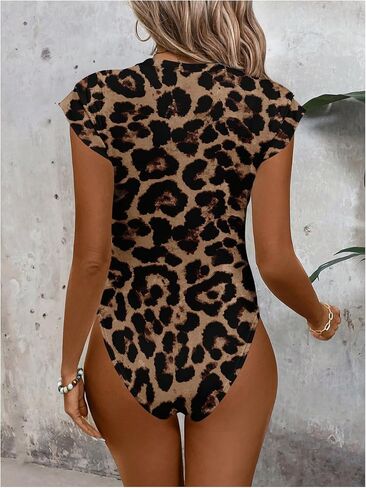SweatyRocks Women's Leopard Print Cap Sleeve Bodysuit Leotard Sexy Going Out Tops in Saudi Arabia