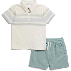 Splendid Boys Stripe Short Sleeve Polo Shirt and Shorts 2-piece Set in Kuwait