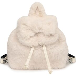 حقيبة الظهر الرقيقة اللطيفة Kawaii Mini Furry Backpack Prose Y2K Bow Bow Fuzzy Backs for Girls Women Plush Daypack (White) in Kuwait