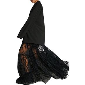 Gorglitter Women's Y2K Mesh Lace Maxi Skirt Sheer High Cheered Flower Flowy Contrats Long Trail Grotic Renaissance Fairy Skirt in Kuwait