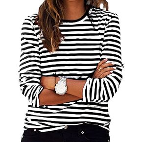 نساء مخطط tshirts Crewneck الأكمام الطويلة Pullover Fall Winter عرضة خفيفة الوزن قم قمصان السيدات القمصان in Kuwait