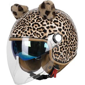 Vintage Glossy PU Leather 3/4 Motorcycle Helmet, DOT Certified Open Face Helmets with Dual Visor,Half Face Moped Helmet for Cruiser Scooter in Kuwait