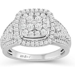 Jewelili 925 Sterling Silver Diamond Ring for Women | 1.0 CTW Bridal Wedding Engagement Rings | H Color I1 Clarity | Lab Grown Diamond Ring | Size 6,7 & 8 in Kuwait