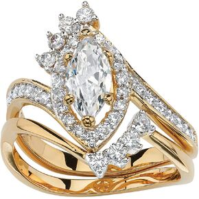 PalmBeach Yellow Gold-Plated Marquise Cut Cubic Zirconia Bridal Ring Set Sizes 6-9 in Kuwait