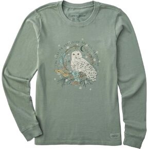 Life is Good Women's Crusher Tee, Long Sleeve Cotton Graphic T-Shirts, Key to Happiness Snowy Owl in Kuwait