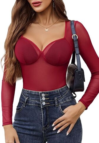 Avidlove Mesh Bodysitits للنساء جسم الأكمام الطويلة بدلات النمر المطبوعات التي تخرج من قمم الشفرات مع المنشعب المفاجئ in Saudi Arabia