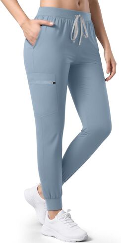 Medical Scrub Pants for Women, Soft Jogger Pant Scrub Bottoms with Zip Pocket Drawstring Mid-Rise Yoga Slim Cargo Pants in Kuwait