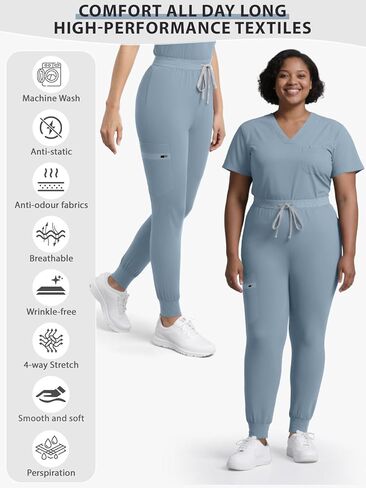 Medical Scrub Pants for Women, Soft Jogger Pant Scrub Bottoms with Zip Pocket Drawstring Mid-Rise Yoga Slim Cargo Pants in Kuwait