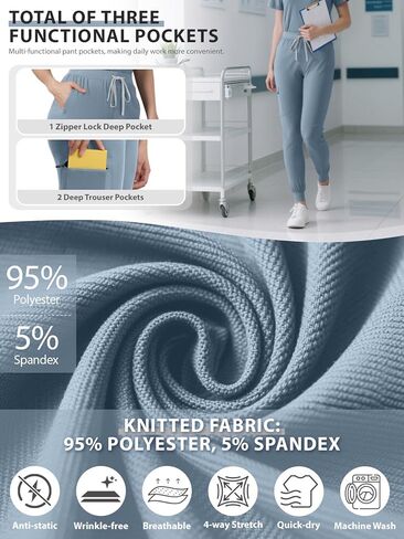 Medical Scrub Pants for Women, Soft Jogger Pant Scrub Bottoms with Zip Pocket Drawstring Mid-Rise Yoga Slim Cargo Pants in Kuwait