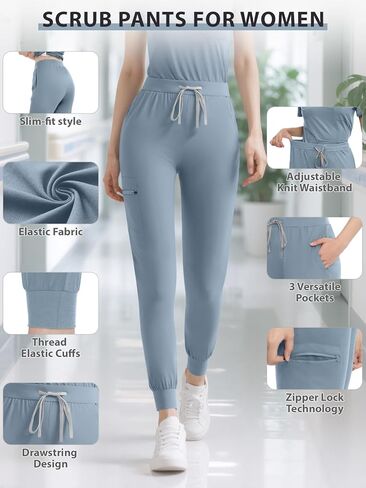 Medical Scrub Pants for Women, Soft Jogger Pant Scrub Bottoms with Zip Pocket Drawstring Mid-Rise Yoga Slim Cargo Pants in Kuwait