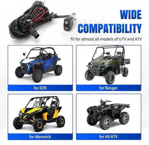 Lighted Whip Rocker Switch Wiring Harness Kit for UTV/ATV, 12V 160W 16AWG 10FT Rock Lights Wiring Harness with Relay Fuse Compatible with Polaris RZR Ranger Can-Am X3 Defender Talon KRX YXZ in Saudi Arabia