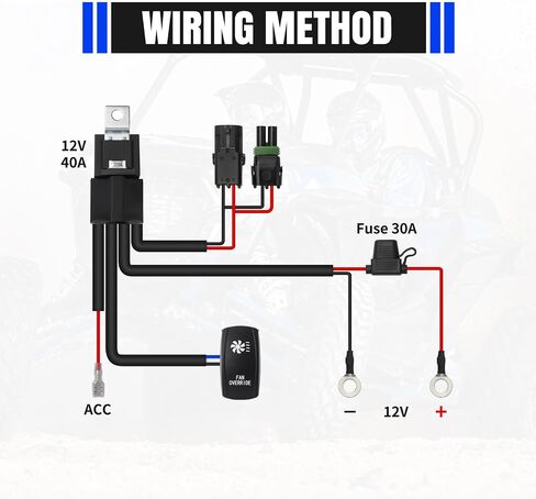 Lighted Whip Rocker Switch Wiring Harness Kit for UTV/ATV, 12V 160W 16AWG 10FT Rock Lights Wiring Harness with Relay Fuse Compatible with Polaris RZR Ranger Can-Am X3 Defender Talon KRX YXZ in Saudi Arabia