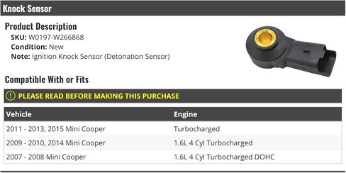 مستشعر التفجير الضار بالاشتعال - متوافق مع 2007-2015 Mini Cooper Turbo in Saudi Arabia