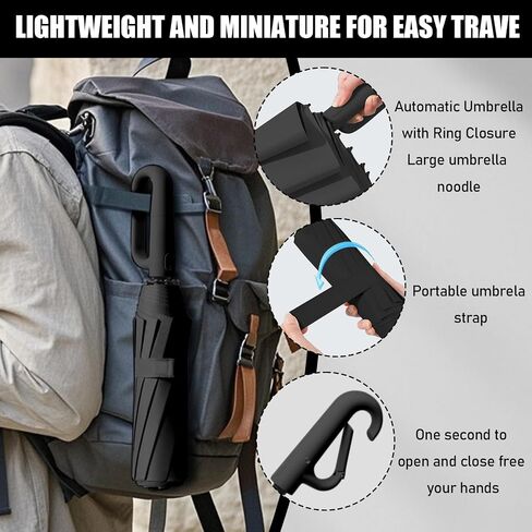 Carabiner Handle Travel Umbrella, Windproof Large Umbrellas for Rain with Dual-Rib Structure, Portable Compact, Car Backpack, Sun Protection in Saudi Arabia