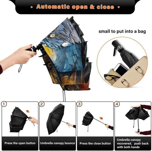 ALAZA Folding Umbrella Inverted Umbrella Automatic Open Close Compact Umbrella Portable Large for Rain Sun UV Protection Windproof in Saudi Arabia