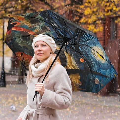ALAZA Folding Umbrella Inverted Umbrella Automatic Open Close Compact Umbrella Portable Large for Rain Sun UV Protection Windproof in Saudi Arabia
