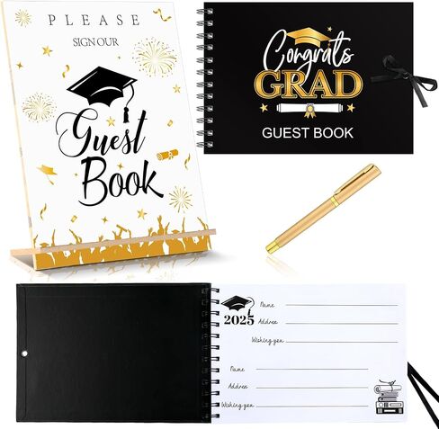 Nezyo 3 Pcs Graduation Guest Book Class of 2024 Graduation Sign Book with Pen Wood Table Sign Party Supplies Guest Graduation Sign in Book Memory Book for High School College Graduation Gift(Elegant) in Saudi Arabia