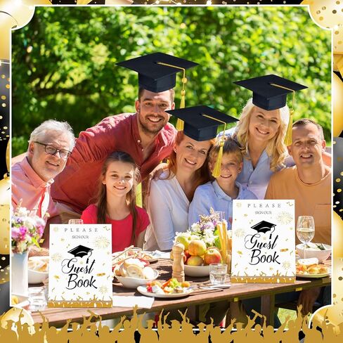 Nezyo 3 Pcs Graduation Guest Book Class of 2024 Graduation Sign Book with Pen Wood Table Sign Party Supplies Guest Graduation Sign in Book Memory Book for High School College Graduation Gift(Elegant) in Saudi Arabia