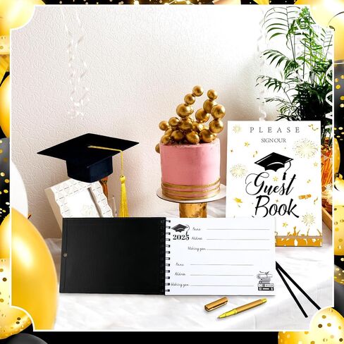 Nezyo 3 Pcs Graduation Guest Book Class of 2024 Graduation Sign Book with Pen Wood Table Sign Party Supplies Guest Graduation Sign in Book Memory Book for High School College Graduation Gift(Elegant) in Saudi Arabia
