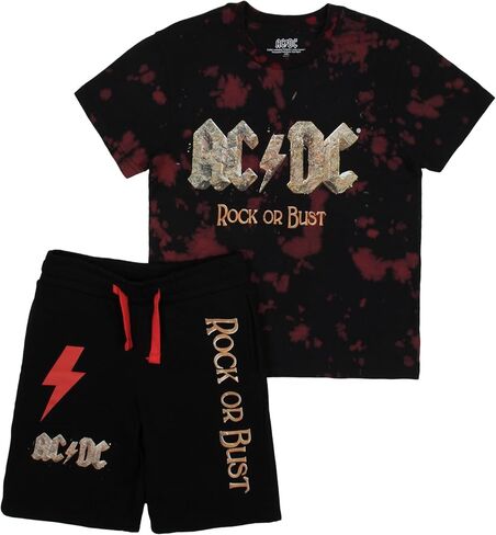 ACDC Rock Or Bust Boy's Short Sleeve T-shirt & Lounge Shorts Combo Set, Black in Saudi Arabia