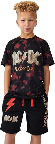 ACDC Rock Or Bust Boy's Short Sleeve T-shirt & Lounge Shorts Combo Set, Black in Saudi Arabia
