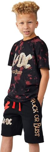 ACDC Rock Or Bust Boy's Short Sleeve T-shirt & Lounge Shorts Combo Set, Black in Saudi Arabia