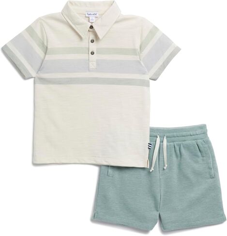 Splendid Boys Stripe Short Sleeve Polo Shirt and Shorts 2-piece Set in Kuwait