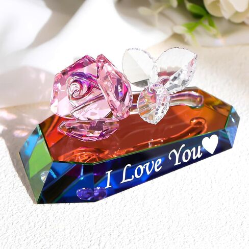 Pink Crystal Rose I Love You Gifts for Women Wife, Romantic Anniversary Presents for Her Valentine's Day Gift, Figurine Collection for Home Decor in Saudi Arabia