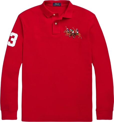 POLO RALPH LAUREN Classic Fit Mesh Triple Pony Long Sleeve Polo Shirt (X-Large, Red) in Saudi Arabia