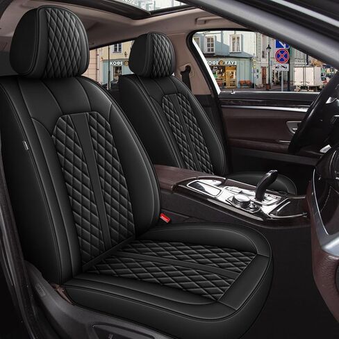 أغطية مقعد السيارة تناسب Acura RLX 2014-2017: أغطية مقعد أمامية للسيارات الجلدية الفاخرة ، واقي مقعد السيارة (2 مساءً الأمامي ، والأسود والرمادي) in Kuwait