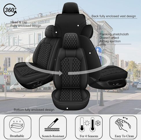 أغطية مقعد السيارة تناسب Acura RLX 2014-2017: أغطية مقعد أمامية للسيارات الجلدية الفاخرة ، واقي مقعد السيارة (2 مساءً الأمامي ، والأسود والرمادي) in Kuwait