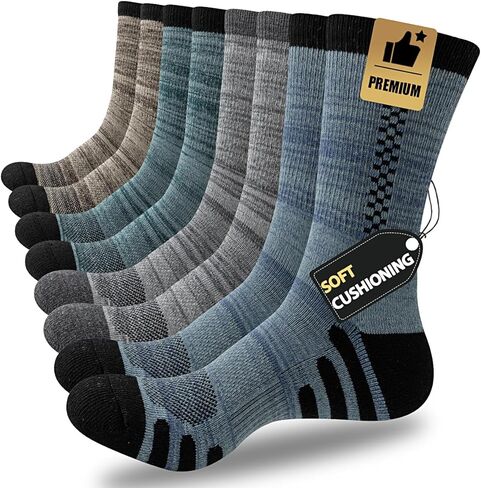 JOYNÉE 8 Pairs Mens Crew Athletic Work Long Socks Calf Cushioned Socks for Sports Running Workout Gym in Saudi Arabia