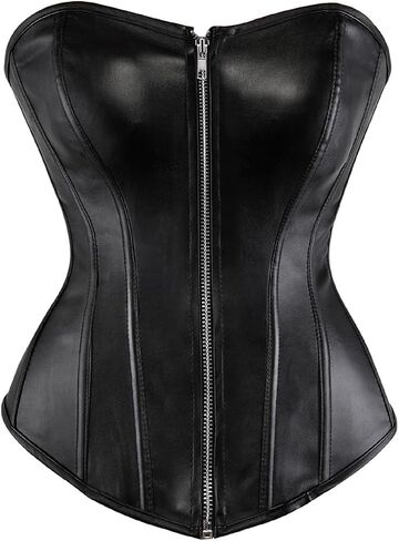 Corsets for Women, Top Zipper Front, Faux Leather Steampunk Bustier for Party in Saudi Arabia