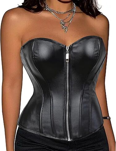 Corsets for Women, Top Zipper Front, Faux Leather Steampunk Bustier for Party in Saudi Arabia