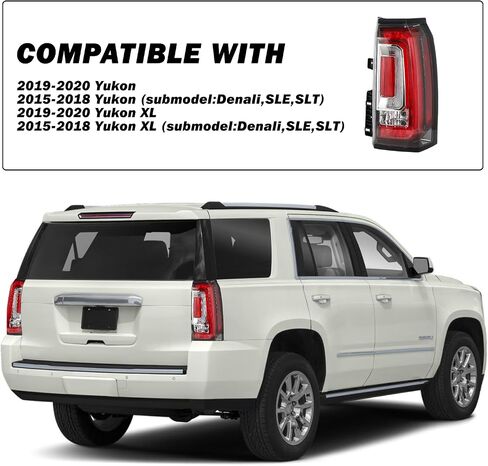 Fit for 2015-2020 GMC Yukon/Yukon XL (submodel: Denali SLE SLT) LED Tail Light Assembly Replacement Outer Rear Taillight with bulbs and Wiring Harness Pair set LH+RH (Driver & Passenger Side) in Saudi Arabia