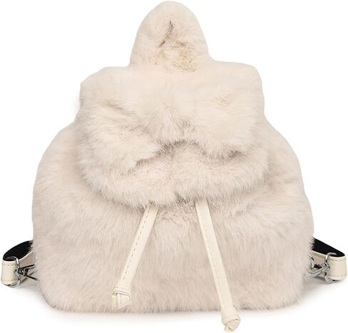 حقيبة الظهر الرقيقة اللطيفة Kawaii Mini Furry Backpack Prose Y2K Bow Bow Fuzzy Backs for Girls Women Plush Daypack (White) in Saudi Arabia