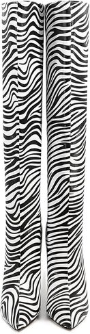 Zebra print black red burgundy purple knee high boots for women Orange High heeled Pointed toe Back zipper big size Stiletto heel Cow print shoes gold snakeskin boots in Saudi Arabia