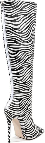 Zebra print black red burgundy purple knee high boots for women Orange High heeled Pointed toe Back zipper big size Stiletto heel Cow print shoes gold snakeskin boots in Saudi Arabia