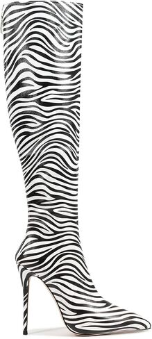 Zebra print black red burgundy purple knee high boots for women Orange High heeled Pointed toe Back zipper big size Stiletto heel Cow print shoes gold snakeskin boots in Saudi Arabia