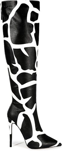 Zebra print black red burgundy purple knee high boots for women Orange High heeled Pointed toe Back zipper big size Stiletto heel Cow print shoes gold snakeskin boots in Saudi Arabia