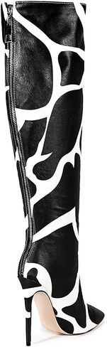 Zebra print black red burgundy purple knee high boots for women Orange High heeled Pointed toe Back zipper big size Stiletto heel Cow print shoes gold snakeskin boots in Saudi Arabia