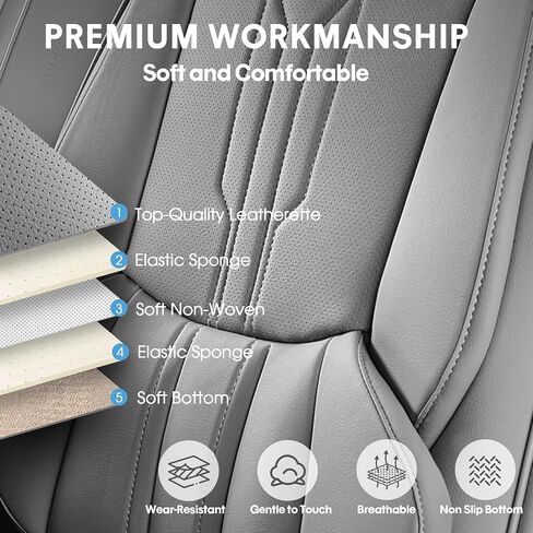 AOOG Pickup Seat Covers Custom Fit for Dodge Ram 1500/2500/3500 2002-2025 Faux Leather Seat Cover Set Compatible with Crew, Regular, Quad, Mega Cab, Car Truck Cushions (Grey, Curved Rear, Full Set) in Kuwait
