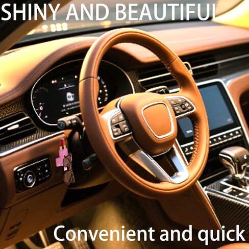 حامل Car Car Chapstick مع أحجار الراين ، حامل أحمر الشفاه ونظارات شمسية 2 في 1 | منظم مستحضرات التجميل الجبل | إكسسوارات داخلية للسيارات للنساء (الوردي) in Kuwait