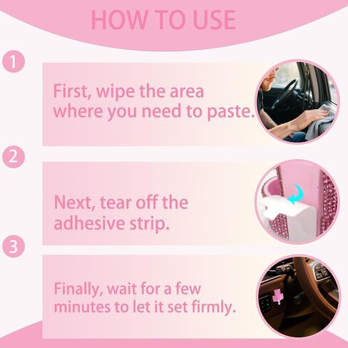 حامل Car Car Chapstick مع أحجار الراين ، حامل أحمر الشفاه ونظارات شمسية 2 في 1 | منظم مستحضرات التجميل الجبل | إكسسوارات داخلية للسيارات للنساء (الوردي) in Kuwait
