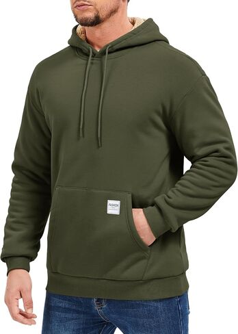 MAGCOMSEN Men's Hoodie Pullover Fleece Sweatshirts Heavyweight Sherpa Lined Thick Warm Winter Hoodies with Kangaroo Pocket in Saudi Arabia