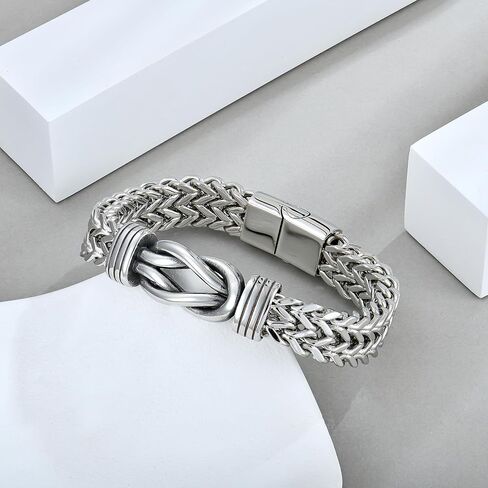 STARCHENIE Men's Infinity Knot Bracelet, Double Layer Braided Franco Chain, Stainless Steel, 8-9inches in Saudi Arabia