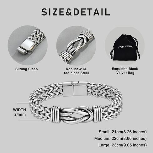 STARCHENIE Men's Infinity Knot Bracelet, Double Layer Braided Franco Chain, Stainless Steel, 8-9inches in Saudi Arabia