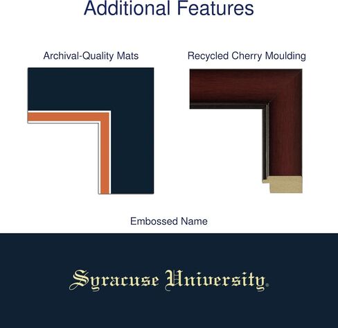 Syracuse University 11" w x 8.5" h Diploma Frame - Fits a bachelor's and master's - Gold Embossed Diploma Frame - Cherry Moulding with Navy and Orange Matting - Officially Licensed in Saudi Arabia