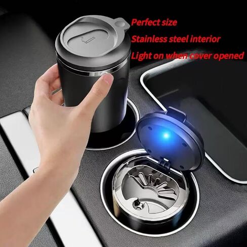 Car Ashtray for Toyota 4RUNNER 2017-2023 Detachable Stainless Steel Inner Container Portable Mini Car Trash Can Smoke Proof with Auto LED Light,Black in Saudi Arabia